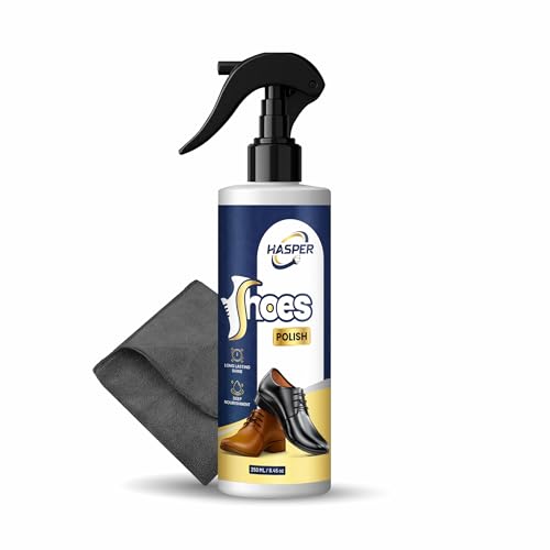 Image of HASPER Shoe Shine Polish - Instant Boot & Leather Polisher with Applicator | Neutral, Black & White Wax Shiner for Men, School Shoes & All Colours | Liquid Shoe Shinner for Natural Finish - 250 ML