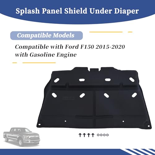 Image of ML3Z-7222-D Splash Panel Shield Under Diaper Compatible with Ford F150 2015-2020 with Gasoline Engine Replace ML3Z7222D (Not Fit Raptor Model /Not Fit 3.0L Diesel) Black Splash Guard