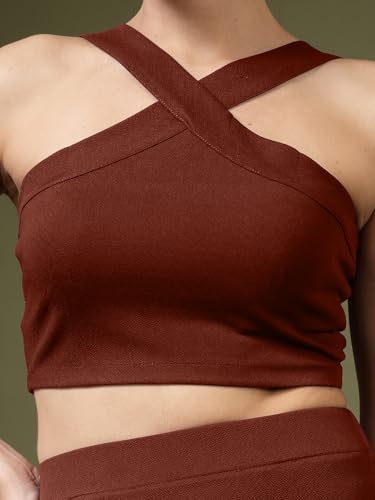 Image of OOMPH! Women Stretchable Relaxed Fit Crop Top With Stylised Shoulder Straps