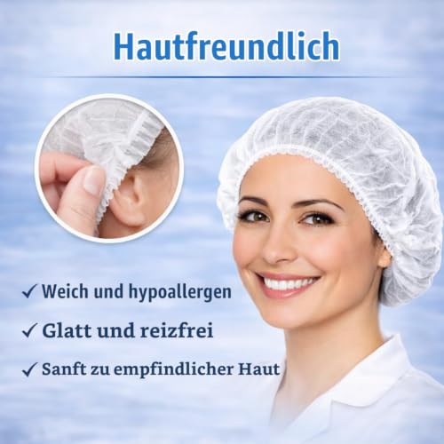 Foto von B-well Feather 100 Stück Einweg Nicht Gewebt Bouffant Kappen Einweg Haarhaube Haarnetz 53,3 cm mit elastischem Stretch-Band (Weiss)