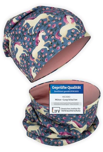 HECKBO Pferd Beanie & Schlauchschal Set - Jersey Wendbar - 95% Baumwolle -...