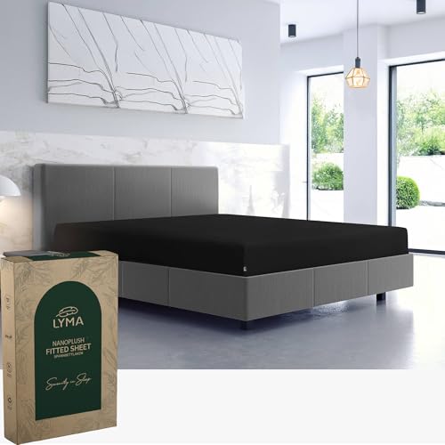 LYMA Bedding Fitted Sheet Single Deep Pocket 35CM OEKO-TEX Certified Ultra Soft Nanoplush Double Brushed Quick Dry Fabric Shrink Wrinkle & Fade Resistant Easy Care Elastic Bottom Sheet (Black)