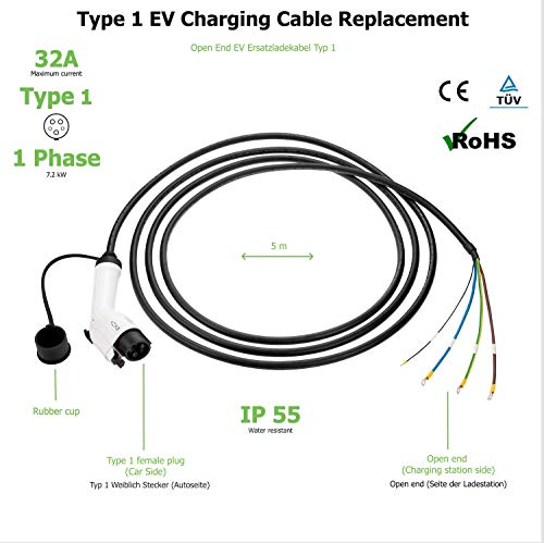 EV + Open End - Cavo di ricarica di tipo 1 SAE