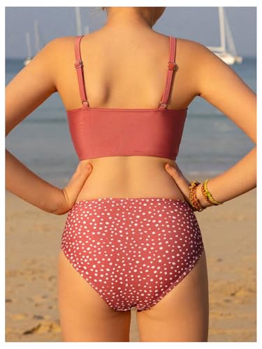 SHENHE Girl's Tankini Swimsuit 2 Piece High Neck Dalmatian Print Bathing Suit Swimwear3