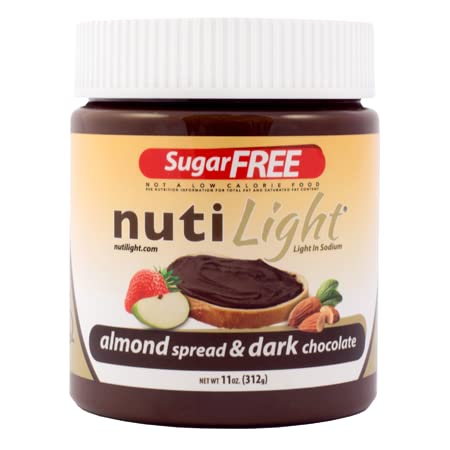 Nutilight Sugar Free Almond Spread and Dark Chocolate, Keto and Diabetic Friendly, Vegan, Kosher, Non-GMO,100% Natural, Cholesterol-Free, Gluten-Free, and Soy-Free, 11 Ounces (Pack of 1)