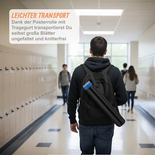 Relaxdays Posterrolle ausziehbar, 50-108 cm, Ø 8,5 cm, Transport Poster & Plakate, Zeichenrolle bis DIN A0, schwarz/blau