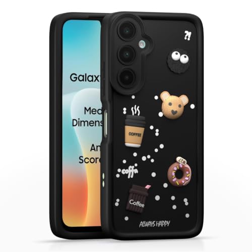 Image of Bintage Cute Fun Ball | Taddy Cartoon 3D Smiley Coffee Cup | Milk Donut | Full Camera Protection Back Cover Compatible for Samsung F16 5G - Black