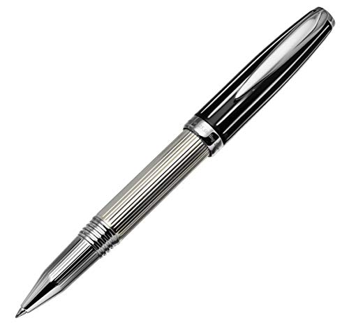 Xezo Incognito 925 Sterling Silver Diamond-Cut Fine Rollerball Pen, Screw-On Cap (Incognito 925 Sterling Silver R),Silver, Black