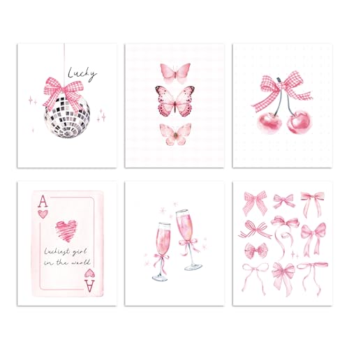 Yymobt Coquette Pink Bow Wall Art Decor Posters, 6 Pcs...