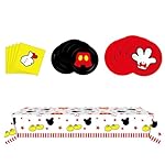 OULUN Mouse Theme Party Supplies Kit, 16 Paper Plates (8pcs 9 inch, 8pcs 7 inch), 20 Napkins, Table Cloth, Red, Mouse Cartoon, Birthday - Image 2