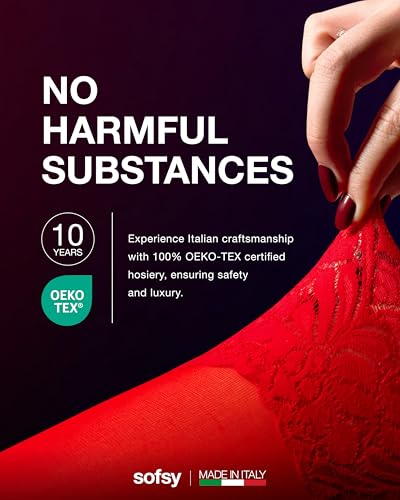 Image of sofsy 100% OEKO-TEX Certified - Italian Women's Opaque Thigh High Stockings | Ultra Soft Dual Silicone Lace Top Stay Ups