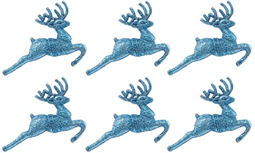 Simply Products Pack of 6 - Hanging Glitter Reindeer Christmas Tree Decorations - 2.2cm x 9.5cm (Ice Blue) - Image 2