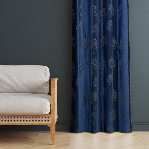 Image of Heavy Quality Punch Tree Curtains 5 Feet Long Set of 1 Pcs | Blue Window Curtains for Living Room, Bedroom | Lightweight 5 Feet Long Drapes for Home Decoration