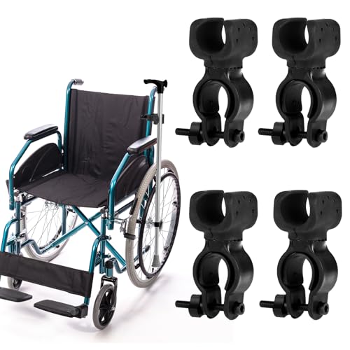 Psiriol 4Pcs Cane Holder for Walker, Walking Stick Holders Cane Universal Accessories Strong Crutches Stick Bracket for Senior for Drive Rollator Wheelchair Mobility Scooter
