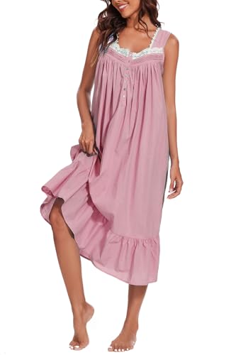Image of AVIIER 100% Cotton Nightgowns for Women Sleeveless Sleep Dress Ladies Gowns Sleepwear with Pockets