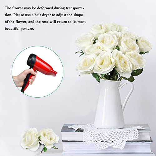 18 Pcs Fake Roses Artificial Flowers Long Stem Silk Roses Bouquet For Valentines Day Decor Wedding Home Party Romantic Night Decorations Bridal Bouquet Diy Floral Arrangment (White) #TOP2