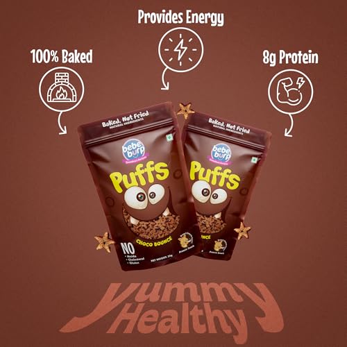 Image of BE'BE' BURP Healthy Puff Snacks| Choco Bounce|Not Fried, Baked Puffs Protein Snacks|No Maida & Gluten-Free|Travel-Friendly|35Gms Each (Pack Of 4)