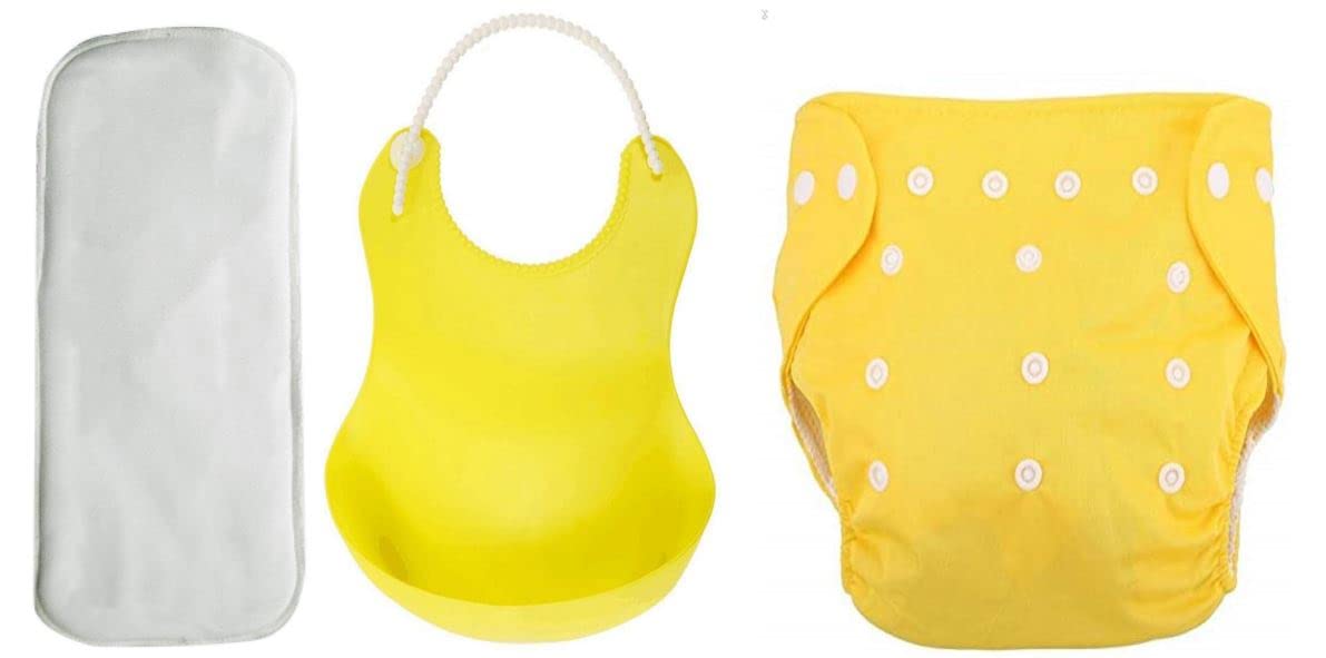 Pack of 1 Baby Reusable Cloth Diaper With 1 Microfiber Bamboo Insert Booster And 1 Reusable Feeding Cotton Bib Combo For Toddlers/New Borns(YELLOW)-image-27