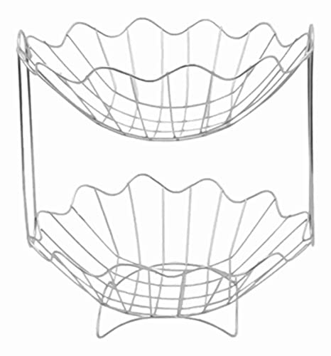 Fruteira de mesa Dupla Redonda Aramada Premium De Bancada Organizadora Multiuso de Aço Inoxidável Cr