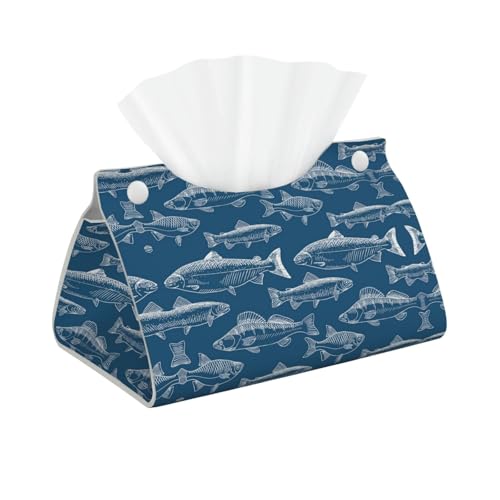 Housse de boîte à mouchoirs en cuir - Imprimé poissons de l'océan - Support de boîte Kleenex pour la maison, la salle de bain, le bureau, la table basse,...