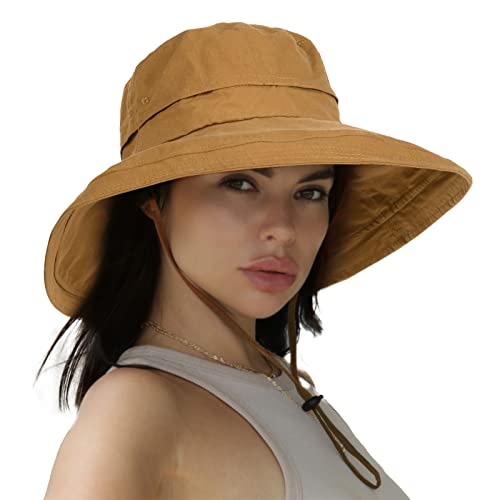 Hatiis Damen Sonnenhut Breit Krempe Flatbarer Sommerhut UPF 50+ Baumwolle Fischerhut im Freien, Garten Cover