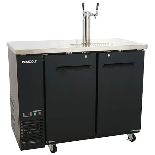 PEAKCOLD 2 Door Commercial Beer Dispenser - Double Tap Keg Cooler - Kegerator; 48' W