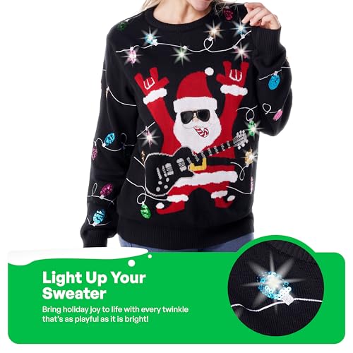 Giggling Getup Ugly Christmas Sweater, LED Light Up Christmas Dinosaur Ugly Sweater, Holiday Pullover - Image 4