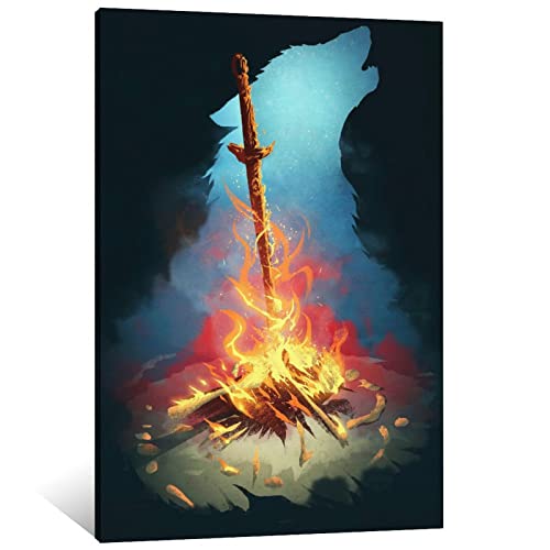 ZBIN Dark Souls Bonfire Sword Wolf Wall Art Canvas Print