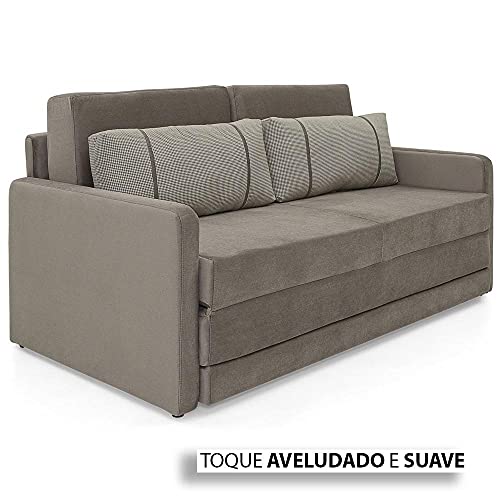 Sofá-Cama Herval 3 Lugares Aurora, Colchão Queen, Veludo Molhado Marrom Claro