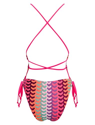 Image of ZAFUL Women Plunging One Piece Swimsuit Backless Cross Tie High Cut Thong One-Piece Bathing Suit