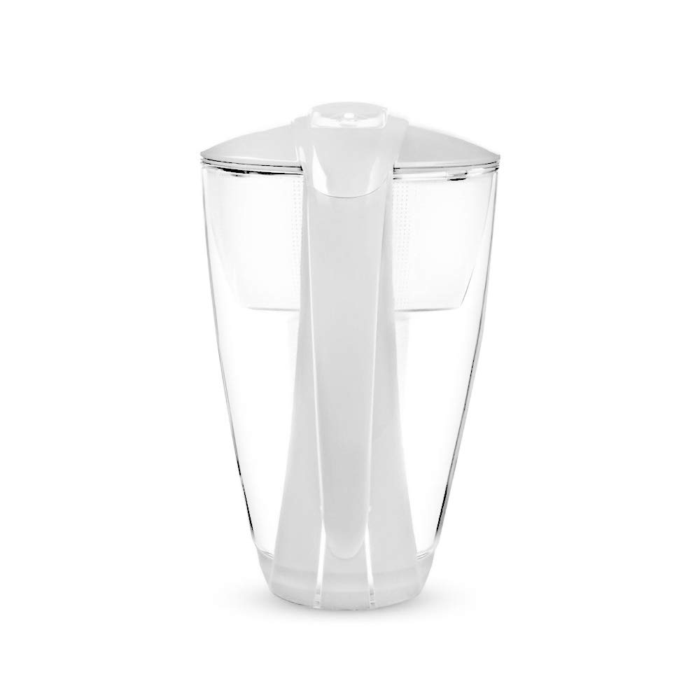 perlopur® Glas-Wasserfilter (weiß) +1 Kart. Universal +Glas-Trinkfl. | Borosilikatglas, 2 l gesamt, 1 l gefiltert, LED-Anzeige, für classic Kartuschen, reduziert Kalk, Chlor & andere Schadstoffe