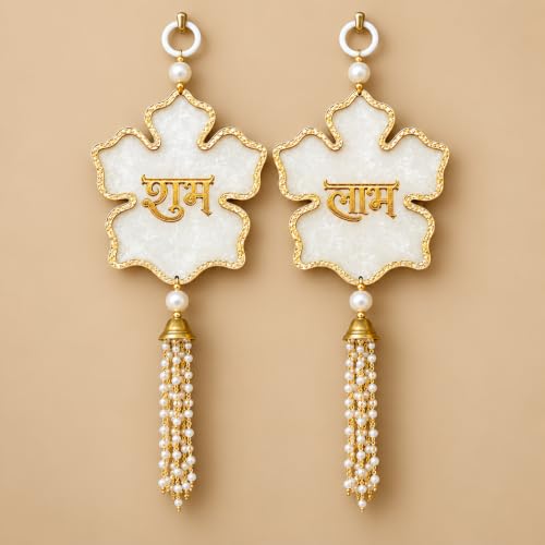 Image of Akaar Decor Artificial Marigold Door Hanging Toran | Diwali Decoration Items for Home Decor| Festive Decor| Office Decor| -(L:Approx. 2.5ft) (Acrylic Shubh Labh White)