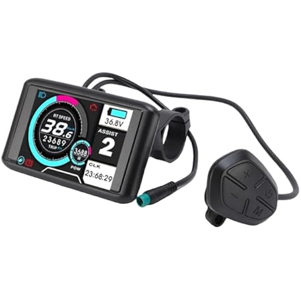 POENVFPO Miernik Roweru Elektrycznego, Kolorowy Ekran LCD do Kierownicy 22,2 Mm z 5-żyłowym Wodoodpornym Kablem, Kompatybilny z Systemami o Wielu Napięciach