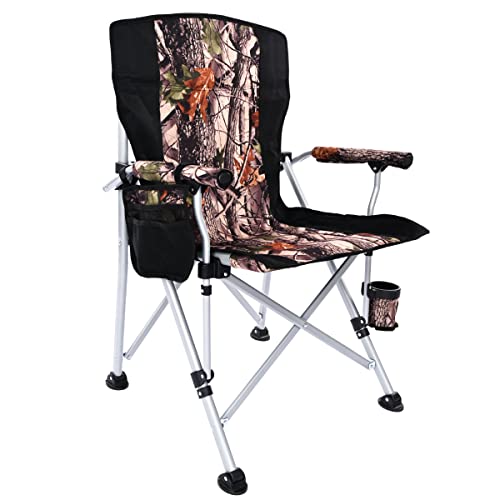VOOVY Portable Camping Chair Heavy Duty Folding Chair, Outdoor Large Chairs Support 400 lbs Portable Arm Chair with Storage Bag, Cup Holder, Carry Bag, for Outdoor Camping/Beach/Fishing (Camo)