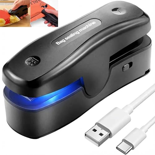 Image of 2 In 1 Mini Bag Sealer with Cutter, Rechargeable Heat Sealer, Portable Snack Bag Sealer for Plastic Bag Food Storage (Black)