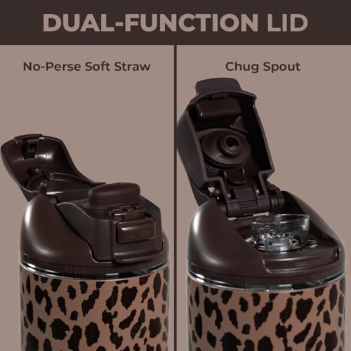 HydroJug Ease2o Water Bottle with Straw & Chug Lid, Stainless Steel, Vented Cap to Help Reduce Pressure, Water-Level Window, Cup Holder Friendly, Non-Slip Base – 32oz, Brown Leopard #2
