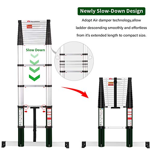 TOOLITIN 15.5FT Telescoping Ladder with Stabiliser Bar,Slow Down Design Aluminum Telescopic Extension Ladder, One Button Retraction Multi-Purpose Collapsible Ladder, 330 Lb Capacity - Thumbnail 6