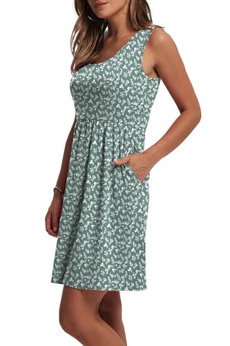 WIHOLL Women's Summer Dress 2025 A-Line Sleeveless Casual Sundress with Pockets Floral/Solid4