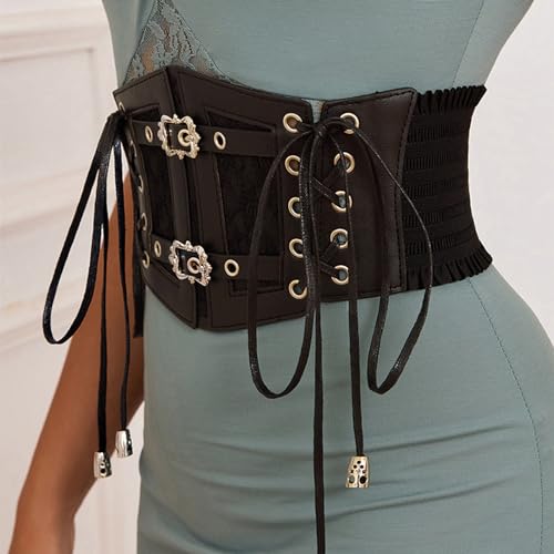 eYLun Womens Corset Belt Vintage Lace-up Elastic Waist Belt Rock Tied Corset Waspie Wide Belt for Halloween Costume3