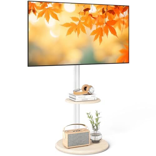 RFIVER Support TV sur Pied avec Roues Cachées pour TVs de 32 à 65 Pouces Support TV roulettes Blanc Réglable en Hauteur et Inclinaison Porte jusqu'à 40 kg...