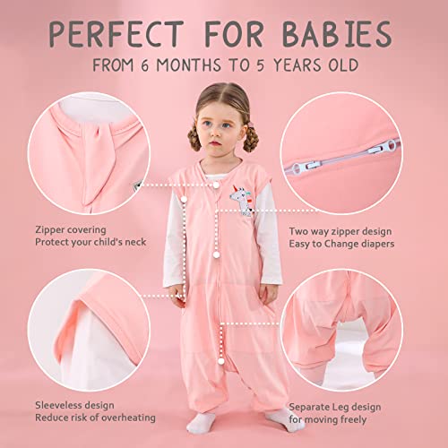 Image of WONDAY Toddler Sleep Sack with Feet, 0.5 Tog Sleeping Sacks for Walking with Legs 12-18 Months 2T 3T 4T 5T (Pink, 2-3T)