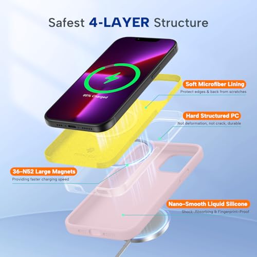 Image of Miracase Magnetic for iPhone 13 Pro Case, [Soft Anti-Scratch Microfiber Lining], Compatible with MagSafe, Liquid Silicone Shockproof Drop Protection Phone Case for 13 Pro, Sand Pink