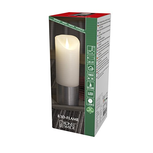 Candela a batteria luce vivente 3D fiamma tremolante a vera cera funzione timer 4 o 8 ore dettagli argento 20.5 cm di altezza x 7.5 cm bianco caldo