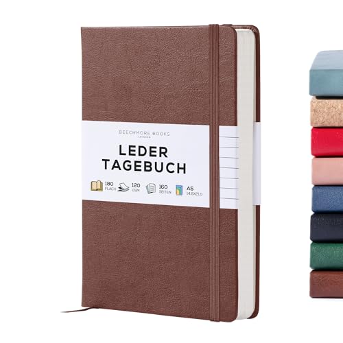 Beechmore Books Notizbuch liniert - A5, Braun I Premium Hardcover Journal Buch aus veganem Leder, 120gsm creme Papier, inkl Geschenkbox, für Schriftsteller, Journalisten, Meetings & Studenten