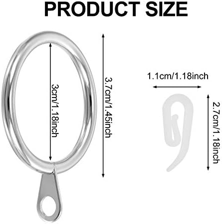 tonyg-p 20 Pack Metal Curtain Rings with Plastic Curtain Hooks, 30mm Internal Diameter Curtain Drapery Pole Rod Rings (Silver)