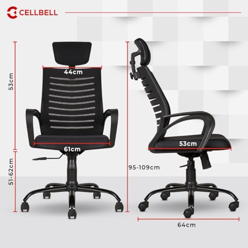 Image of CELLBELL Desire C104 Mesh High Back Ergonomic Office /Study Revolving /Computer Chair for Work from Home - Metal Base, Seat Height Adjustable, Black