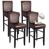 WENZMOC PU Leather Bar Stool Covers with Backs 100% Waterproof Bar Stools Covers Set of 4, Removable Stretch Barstool Slipcovers for Pub Cafe Dining Room (Coffee)