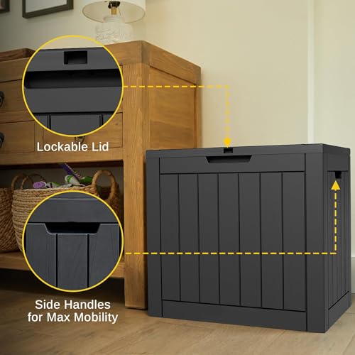Heyruidy Outdoor Storage Box, 31 Gallon Deck Box Indoor and Outdoor Use, Waterproof Resin Storage Bin for Package Delivery, Patio Cushions, Gardening Tools, Lockable, UV Resistant
