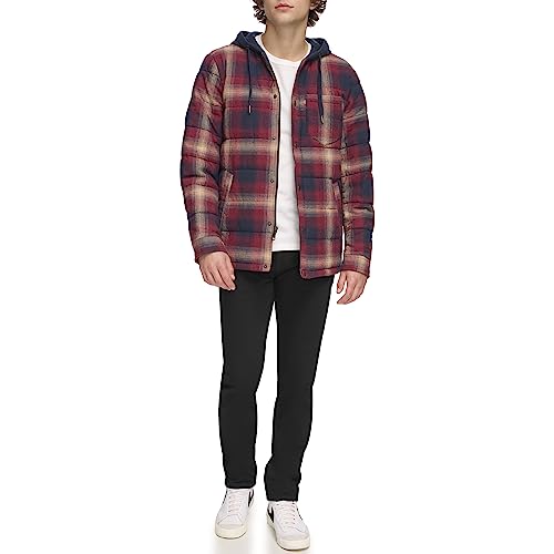 Image of Levi's mens Plaid Sherpa Lined Hooded Shirt Jacket (Regular & Big & Tall Sizes)