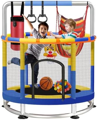60″ Trampoline for Kids with Enclosure Net, Baby Mini 5FT Toddler Trampoline,440lbs Capacity Indoor Outdoor,Birthday for Boys Girls